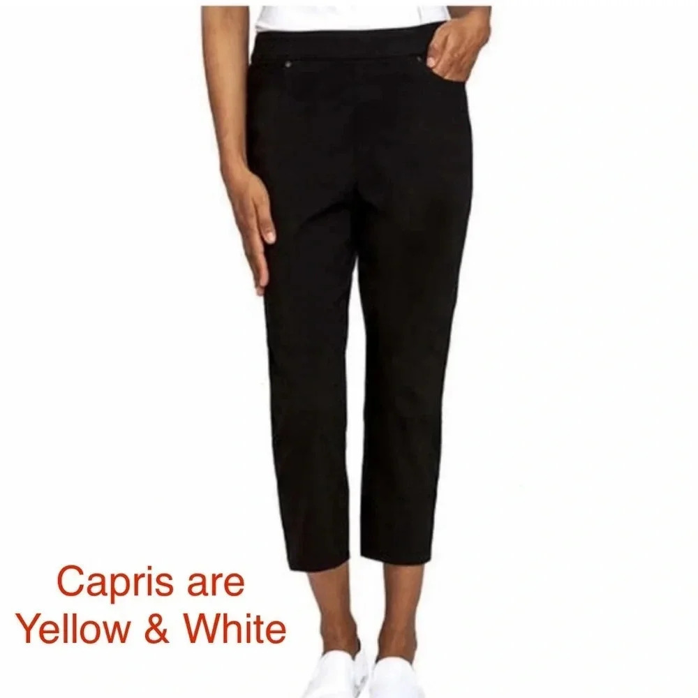 Mario Serrani Women's Comfort Stretch Capri Pants, Yellow / White, Size XXL